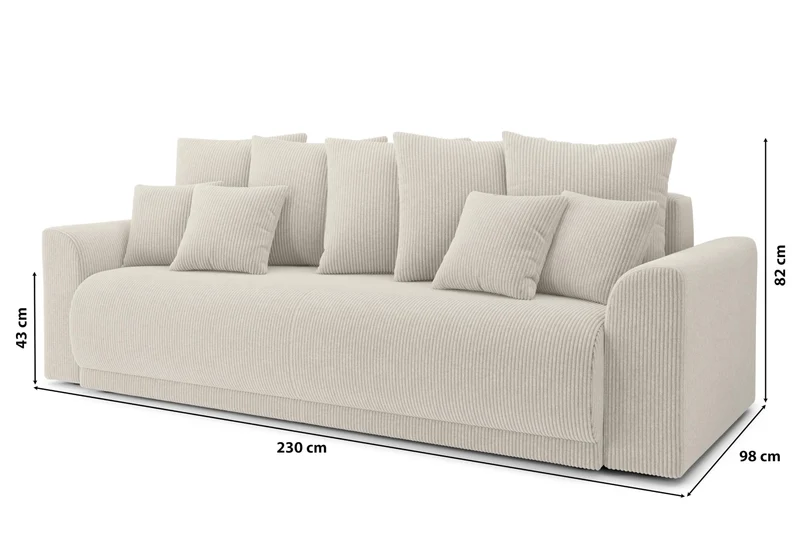 BAÏTA Canapé Droit Convertible Nova 3 Places en Velours côtelé Beige