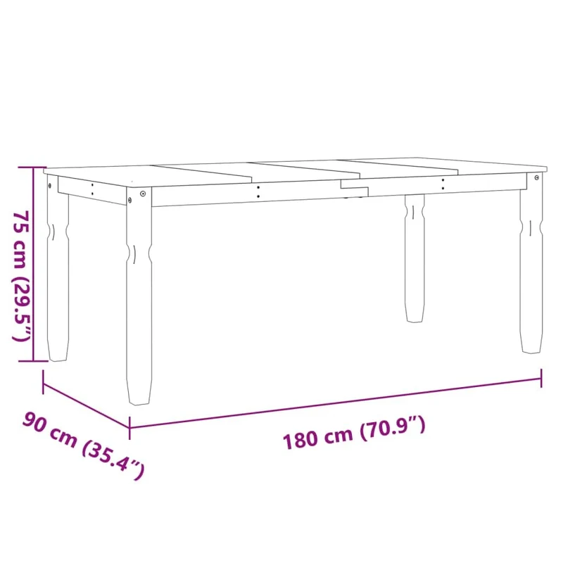 vidaXL Table à Manger Corona 180x90x75 cm Bois Massif de pin, Table de Salle à Manger, Table à dîner, Meuble à Manger, Table de Cuisine