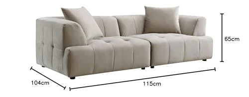 Mobilier-Deco Anya - Canapé capitonné 3 Places en Velours Beige