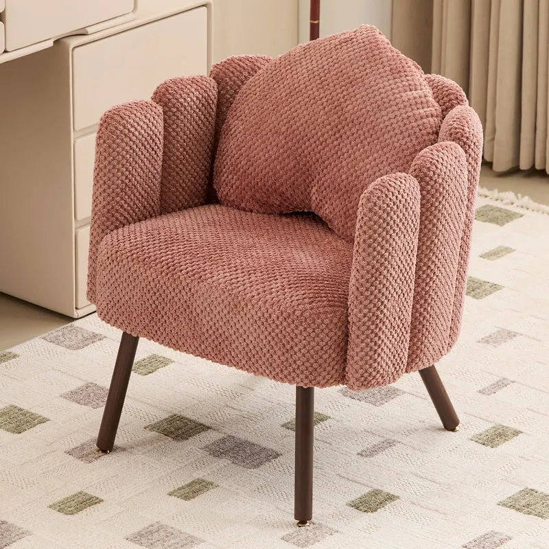 Ckaff Fauteuil de Salon avec Coussin, Fauteuil Coiffeuse avec Dossier Pétale, Chaise Coquillage avec Pied Bois Chaise Coiffeuse Coussin Confortable pour Salon Bureau Chambre (Rose, Lot de 1)