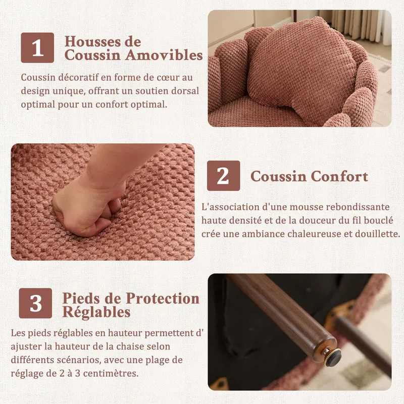 Ckaff Fauteuil de Salon avec Coussin, Fauteuil Coiffeuse avec Dossier Pétale, Chaise Coquillage avec Pied Bois Chaise Coiffeuse Coussin Confortable pour Salon Bureau Chambre (Rose, Lot de 1)