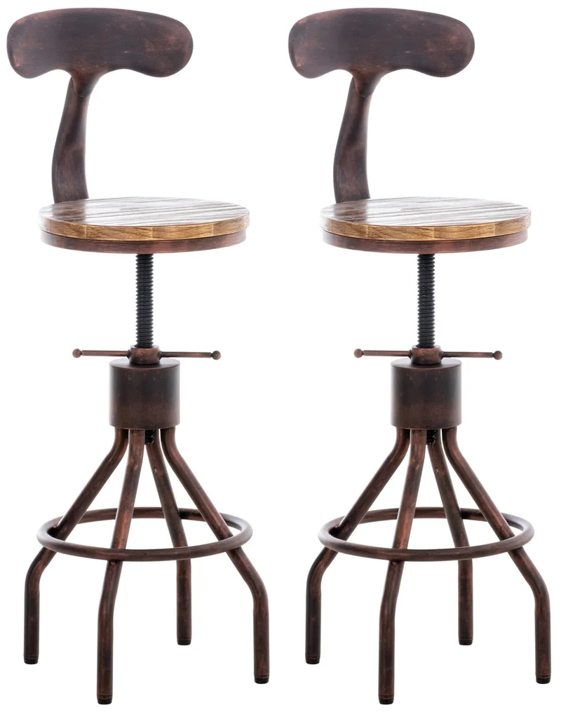 CLP Lot de 2 tabourets de Bar Hanam au Design Industriel I Chaise de Bar métallique réglable en Hauteur avec Assise et Dossier en Bois, Couleur:Bronze