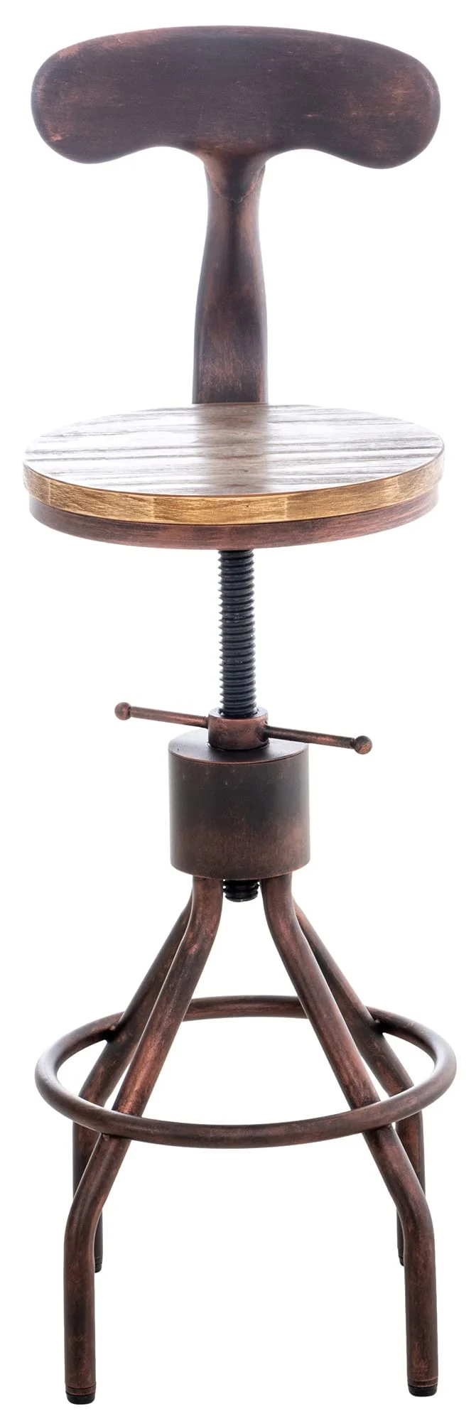 CLP Lot de 2 tabourets de Bar Hanam au Design Industriel I Chaise de Bar métallique réglable en Hauteur avec Assise et Dossier en Bois, Couleur:Bronze