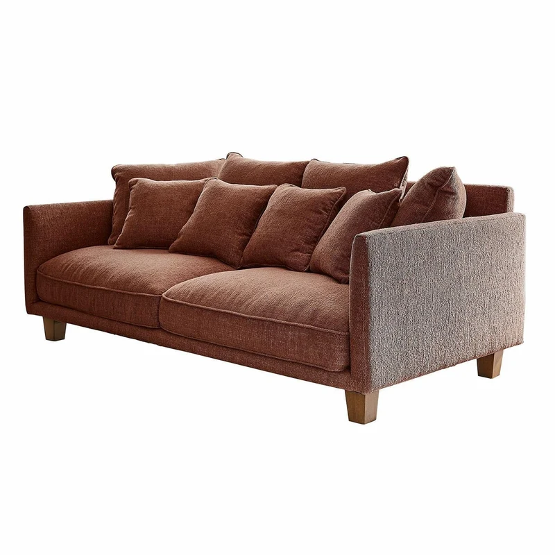 Loberon Canapé Brissonneau, design moderne, avec coussin décoratif, housse robuste, toucher doux, élégance, canapé, siège, bois d'hévéa, bois de pin, polyester, marron rouille
