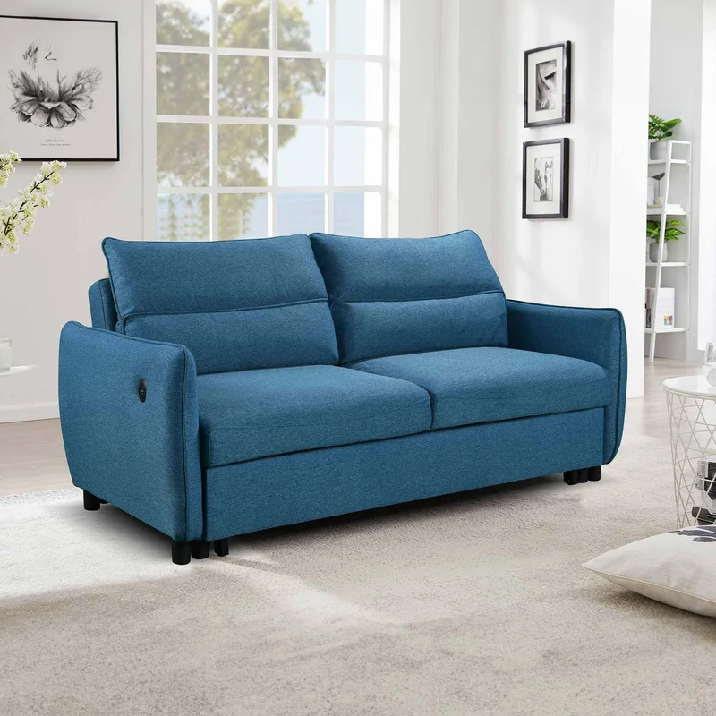 Mobilier-Deco Arlen - Canapé Convertible 3 Places en Tissu Bleu
