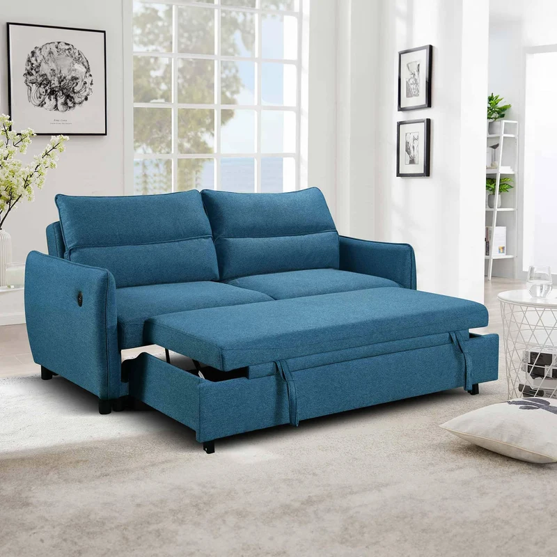 Mobilier-Deco Arlen - Canapé Convertible 3 Places en Tissu Bleu