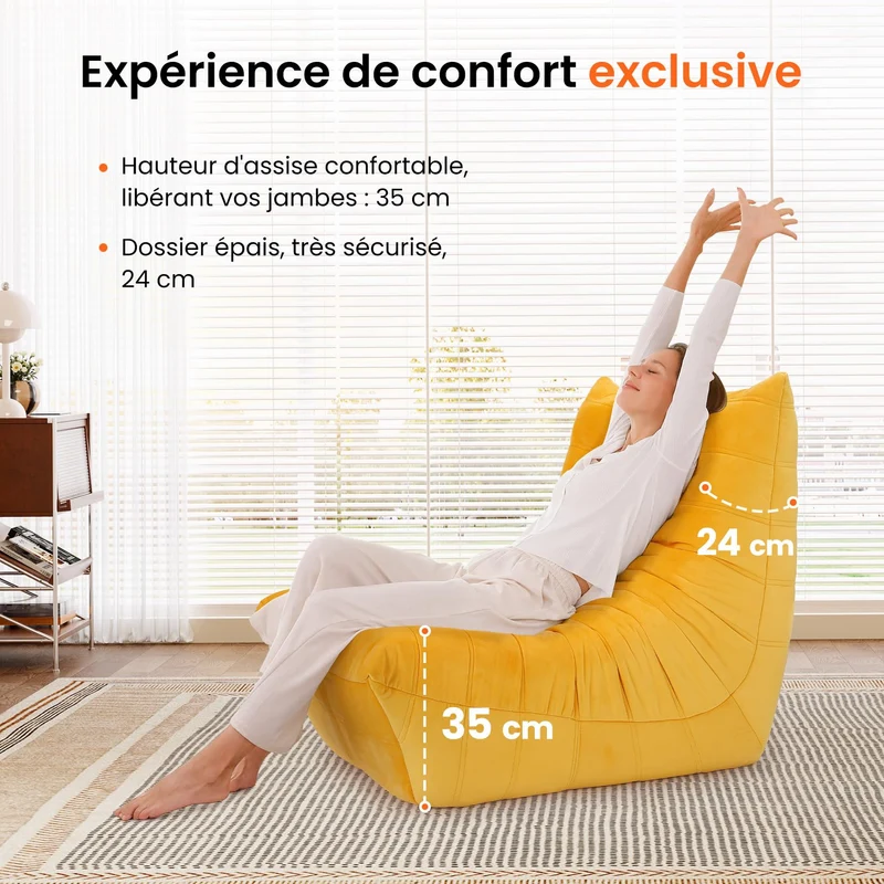 Canapé de salon en mousse à mémoire de forme pour petits espaces : canapé de sol, canapé paresseux en suédine, Cloud Couch pour chambre et salon, jaune