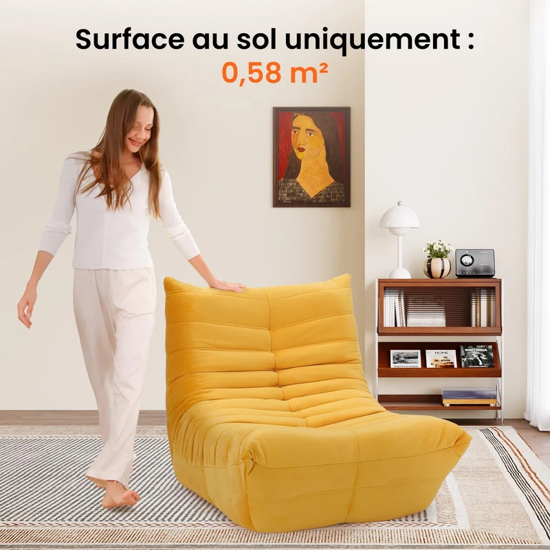 Canapé de salon en mousse à mémoire de forme pour petits espaces : canapé de sol, canapé paresseux en suédine, Cloud Couch pour chambre et salon, jaune