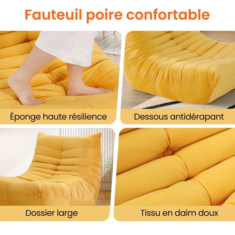 Canapé de salon en mousse à mémoire de forme pour petits espaces : canapé de sol, canapé paresseux en suédine, Cloud Couch pour chambre et salon, jaune