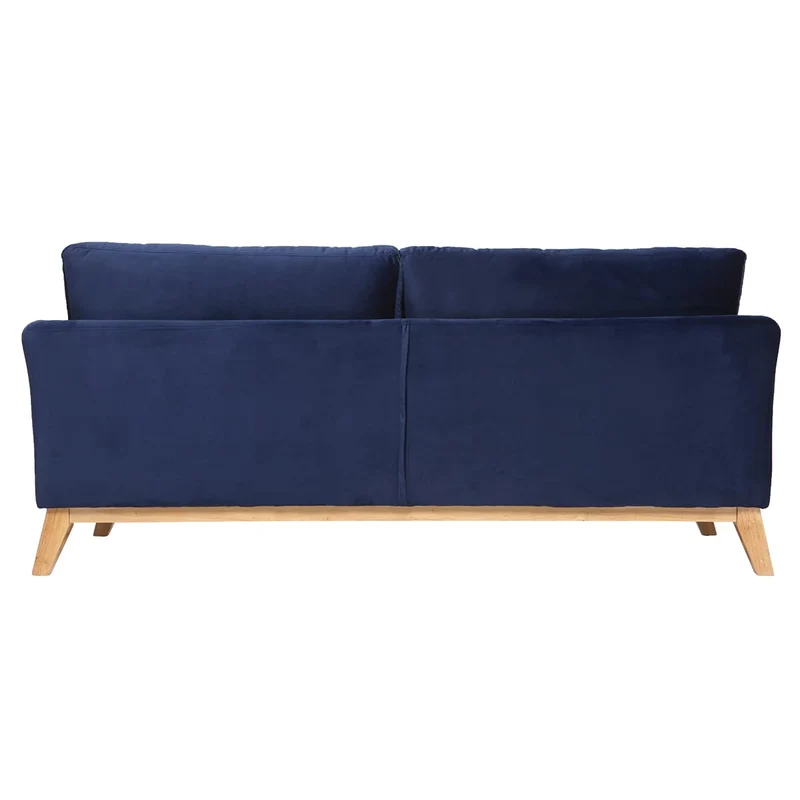 Miliboo Canapé scandinave déhoussable 3 Places en Tissu Velours Bleu Nuit et Bois Clair Oslo