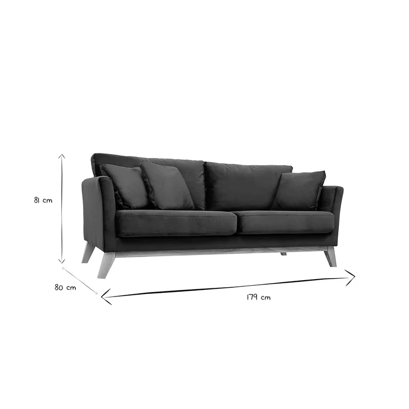 Miliboo Canapé scandinave déhoussable 3 Places en Tissu Velours Bleu Nuit et Bois Clair Oslo