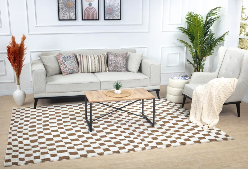 Livabliss Pula Tapis Géométrique Scandinave - Grand Tapis Salon, Salle à Manger, Chambre, Cuisine - Design Boheme Chic, Berbere Moderne, Poil Court 160x213 cm - Crème, Orange, Brun