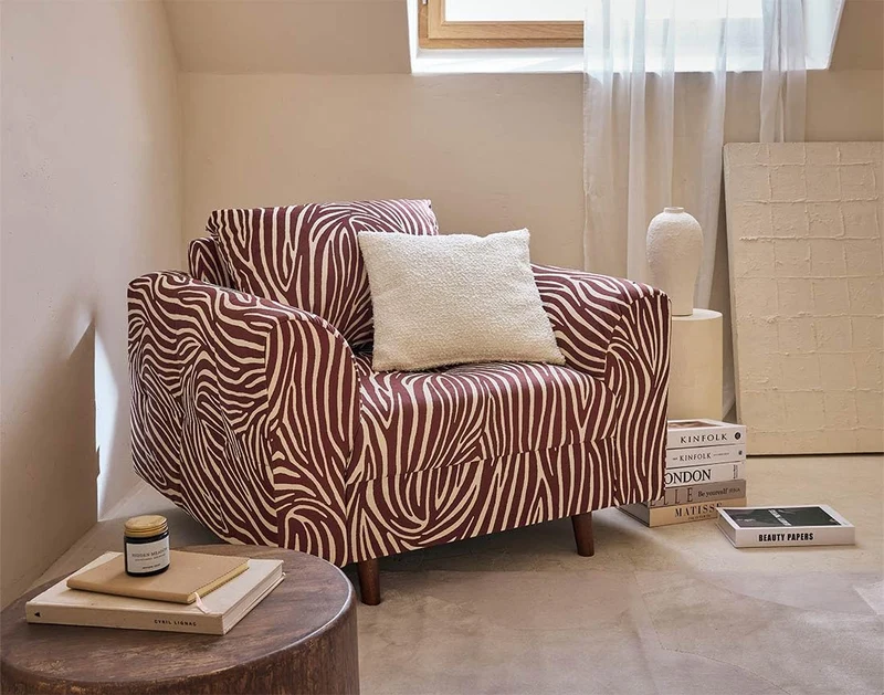 Lisa Design - Rune - Fauteuil zèbre en Velours, Marron/Blanc