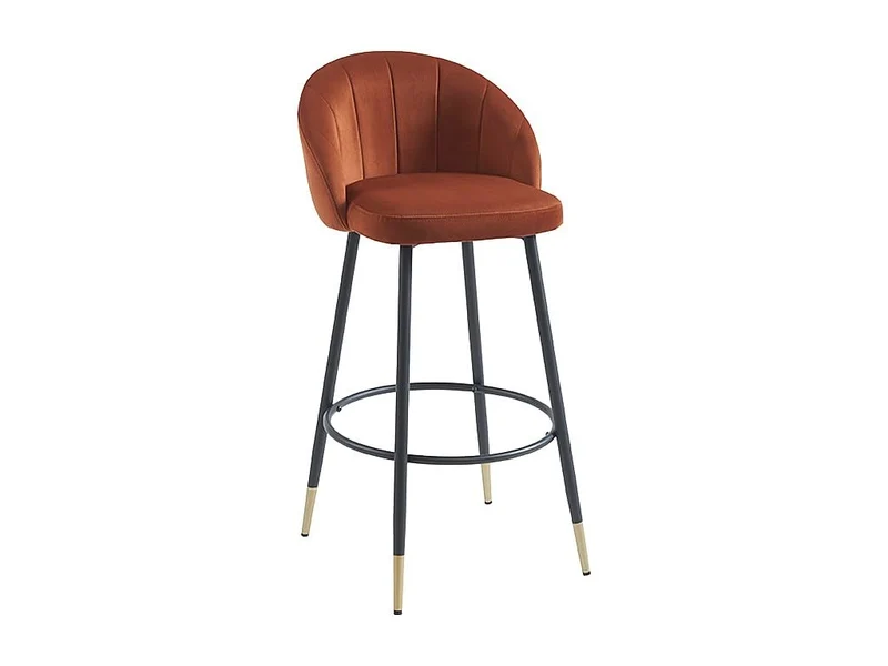 Vente-unique - Lot de 2 tabourets de Bar en Velours et métal - Terracotta - ELIRAM