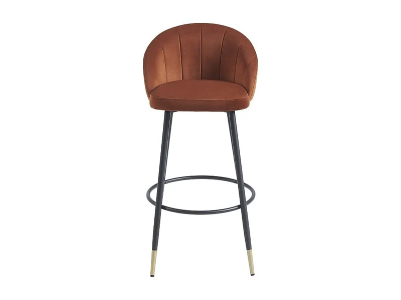 Vente-unique - Lot de 2 tabourets de Bar en Velours et métal - Terracotta - ELIRAM