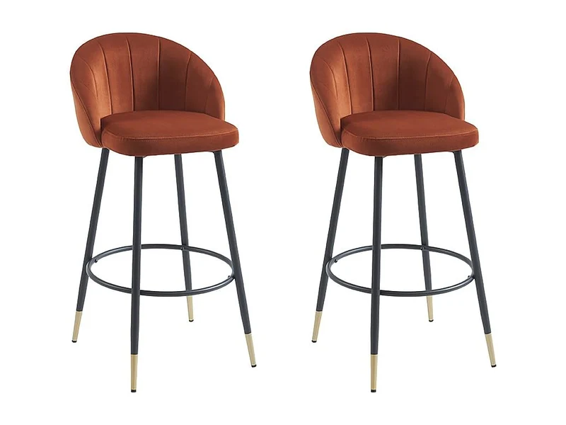 Vente-unique - Lot de 2 tabourets de Bar en Velours et métal - Terracotta - ELIRAM