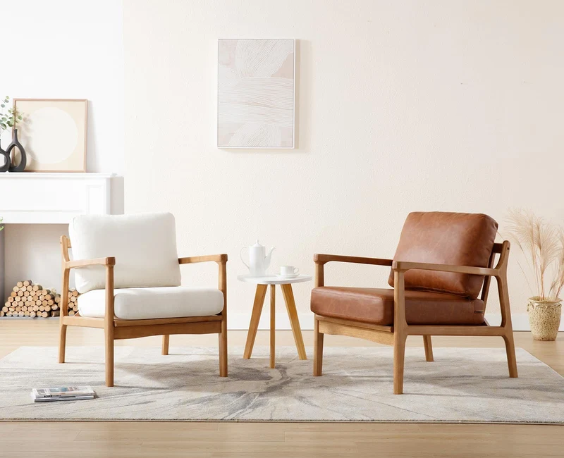 Ya-Home Fauteuils de Salon Rétro avec Accoudoir Fauteuil Chambre en Cuir PU avec Pied en Bois, Fauteuil Confortable pour Salon, Marron