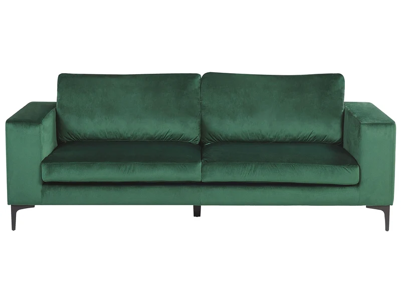 Beliani Canapé Fixe 3 Places Revêtu en Velours Vert de Qualité Un Design Tendance Idéal pour Salon Vintage Rétro et Glamour