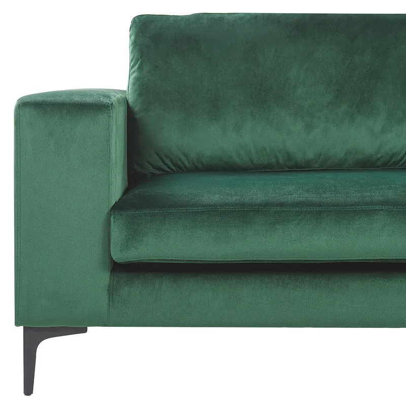 Beliani Canapé Fixe 3 Places Revêtu en Velours Vert de Qualité Un Design Tendance Idéal pour Salon Vintage Rétro et Glamour