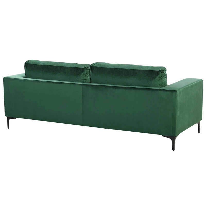 Beliani Canapé Fixe 3 Places Revêtu en Velours Vert de Qualité Un Design Tendance Idéal pour Salon Vintage Rétro et Glamour