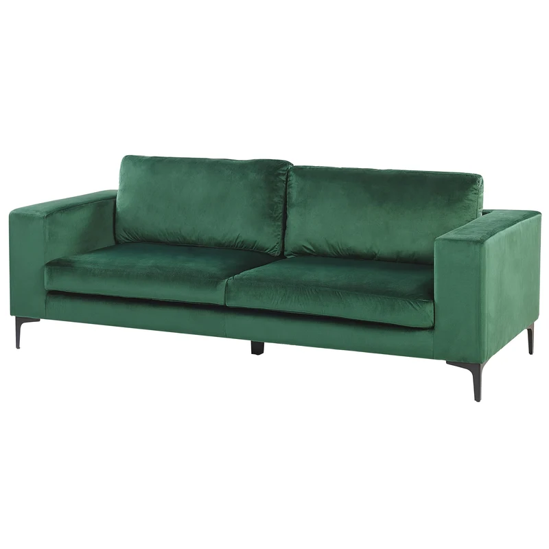 Beliani Canapé Fixe 3 Places Revêtu en Velours Vert de Qualité Un Design Tendance Idéal pour Salon Vintage Rétro et Glamour