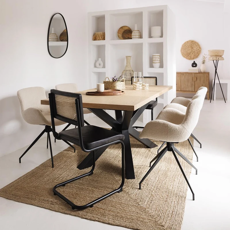 Atmosphera - Table à Manger Extensible Olaf 10 Personnes, 180/220 cm, Effet Bois et Pieds Métal Noir - pour Salon, Salle à Manger