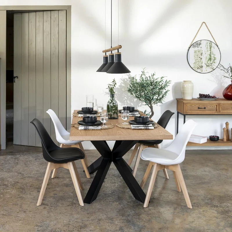 Atmosphera - Table à Manger Extensible Olaf 10 Personnes, 180/220 cm, Effet Bois et Pieds Métal Noir - pour Salon, Salle à Manger