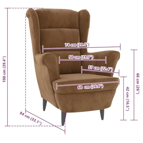 QJBSAVVA Fauteuil marron en velours moderne avec assise et dossier rembourrés, 74 x 84 x 100 cm, confortable pour salon, chambre à coucher et balcon