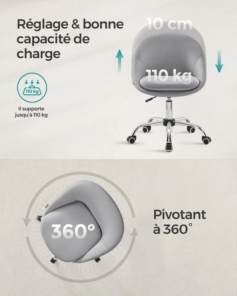 SONGMICS Chaise de Bureau, Fauteuil Pivotant en Tissu Coton-Lin, Siège Confort, Rembourrage en Mousse, Réglable en Hauteur, pour Bureau, Chambre, Gris Tourterelle OBG020G01