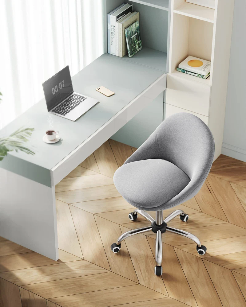 SONGMICS Chaise de Bureau, Fauteuil Pivotant en Tissu Coton-Lin, Siège Confort, Rembourrage en Mousse, Réglable en Hauteur, pour Bureau, Chambre, Gris Tourterelle OBG020G01