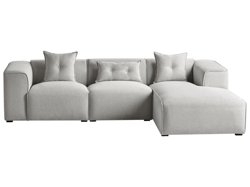 Canapé d'Angle Côté Gauche 3 Places avec Coussins Rembourré en Tissu Gris Clair Dolva