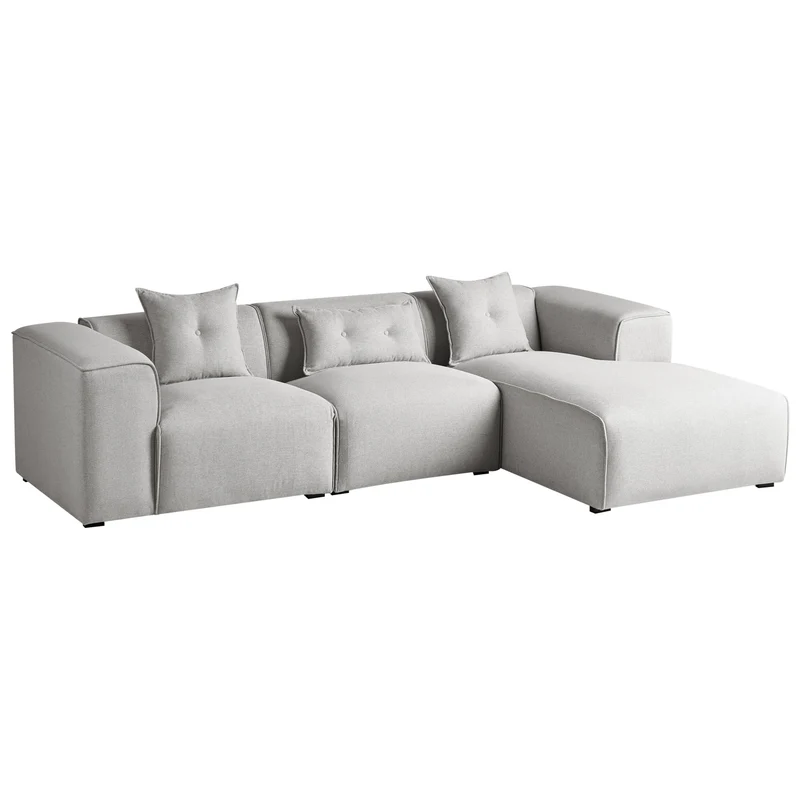 Canapé d'Angle Côté Gauche 3 Places avec Coussins Rembourré en Tissu Gris Clair Dolva