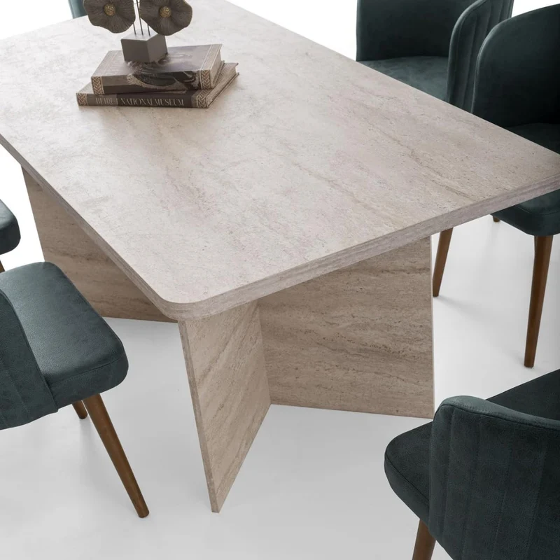 Calicosy – Table à Manger Rectangulaire L180 cm en Bois – Design Moderne avec 2 Pieds Pleins – L180 x P90 x H77 cm – Table Familiale 4 à 6 Personnes – Modèle Ava