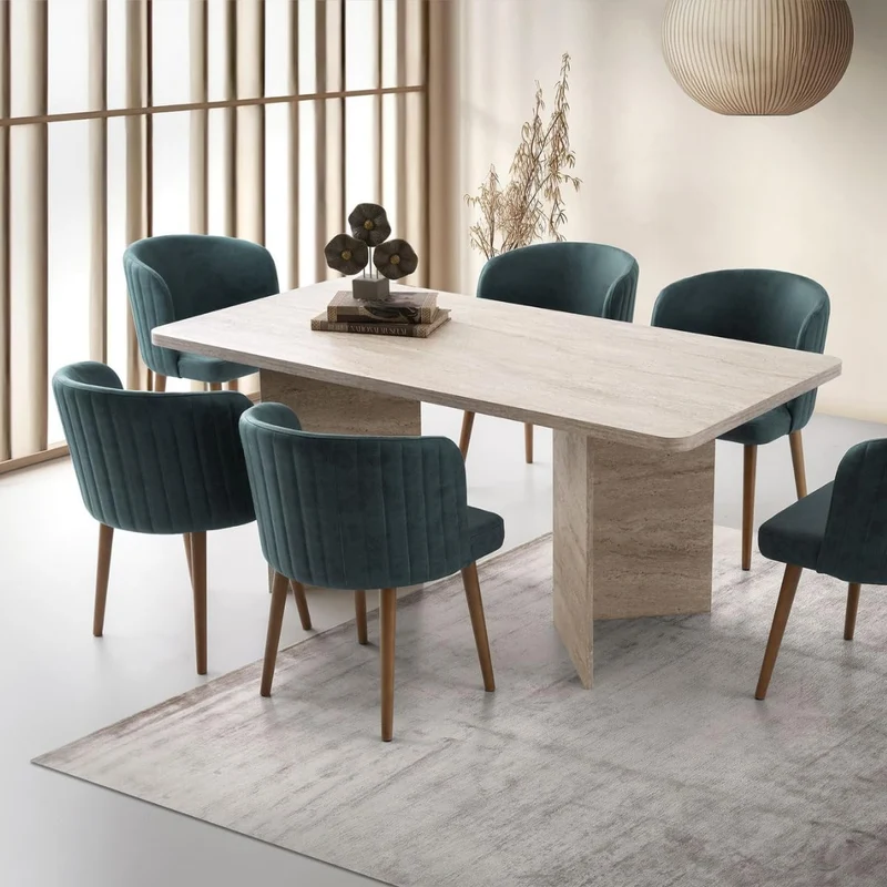 Calicosy – Table à Manger Rectangulaire L180 cm en Bois – Design Moderne avec 2 Pieds Pleins – L180 x P90 x H77 cm – Table Familiale 4 à 6 Personnes – Modèle Ava