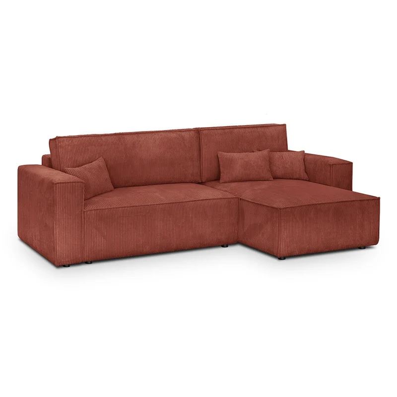 HOMIFAB Canapé d'angle Convertible réversible 4 Places avec Coffre de Rangement en Velours côtelé Rouille - Livia, 240 x 101/154 x 84 cm