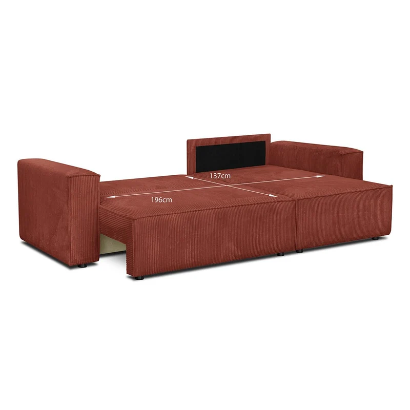 HOMIFAB Canapé d'angle Convertible réversible 4 Places avec Coffre de Rangement en Velours côtelé Rouille - Livia, 240 x 101/154 x 84 cm