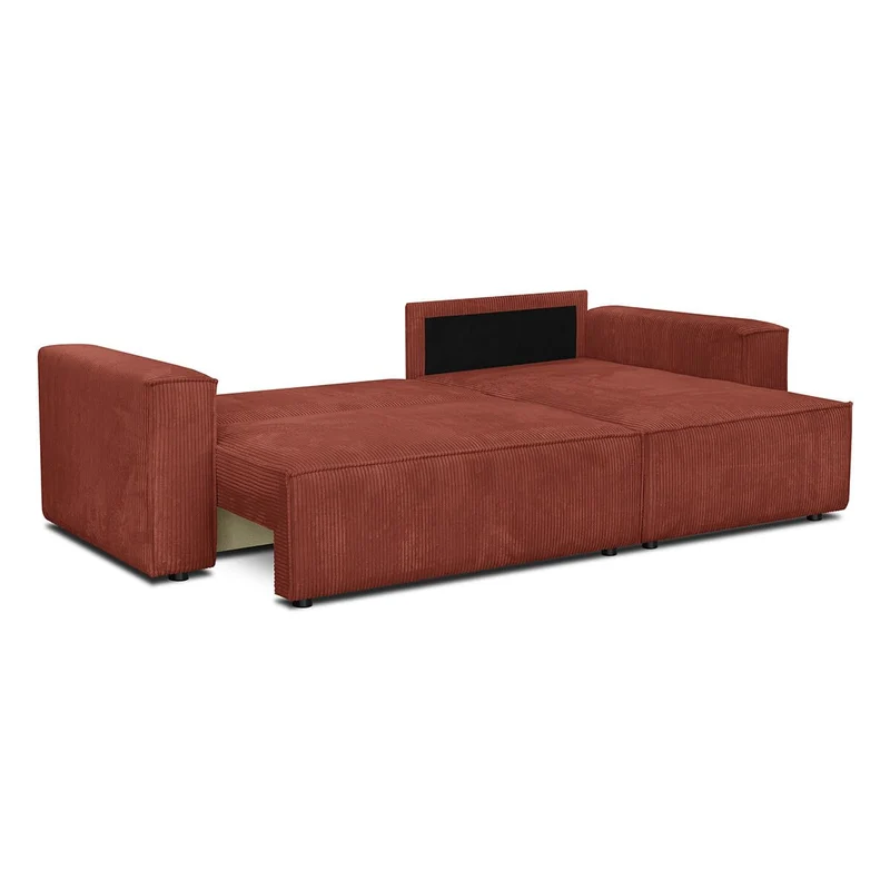 HOMIFAB Canapé d'angle Convertible réversible 4 Places avec Coffre de Rangement en Velours côtelé Rouille - Livia, 240 x 101/154 x 84 cm