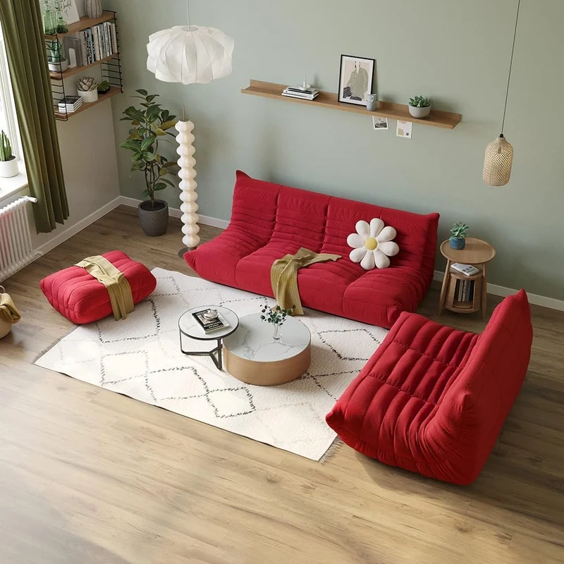 Canapé de sol paresseux de taille double, pouf poire en velours pelucheux, chaise de cheminée, canapé Togo pour salon, chambre à coucher, salon, bureau – Confortable 2 places, couleur B