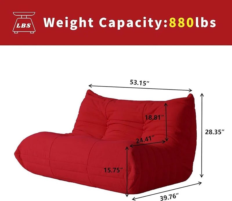 Canapé de sol paresseux de taille double, pouf poire en velours pelucheux, chaise de cheminée, canapé Togo pour salon, chambre à coucher, salon, bureau – Confortable 2 places, couleur B