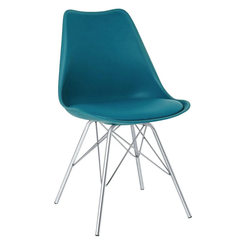 SAMPUR - Chaise Épura Design Rétro Scandinave de Salle à Manger et Bureau | Siège de Salon avec Coussin Intégré | Rembourrée avec Pieds en Acier - Bleu Canard