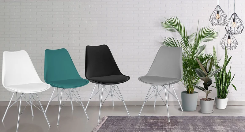 SAMPUR - Chaise Épura Design Rétro Scandinave de Salle à Manger et Bureau | Siège de Salon avec Coussin Intégré | Rembourrée avec Pieds en Acier - Bleu Canard