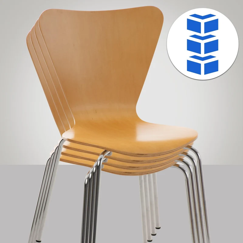 CLP Chaise Empilable Calisto en Bois - Assise Ergonomique - Chaise de Salle d'Attente en Bois Chaise, Hauteur Assise 45 cm -Couleurs au Choix:, Couleur:Nature
