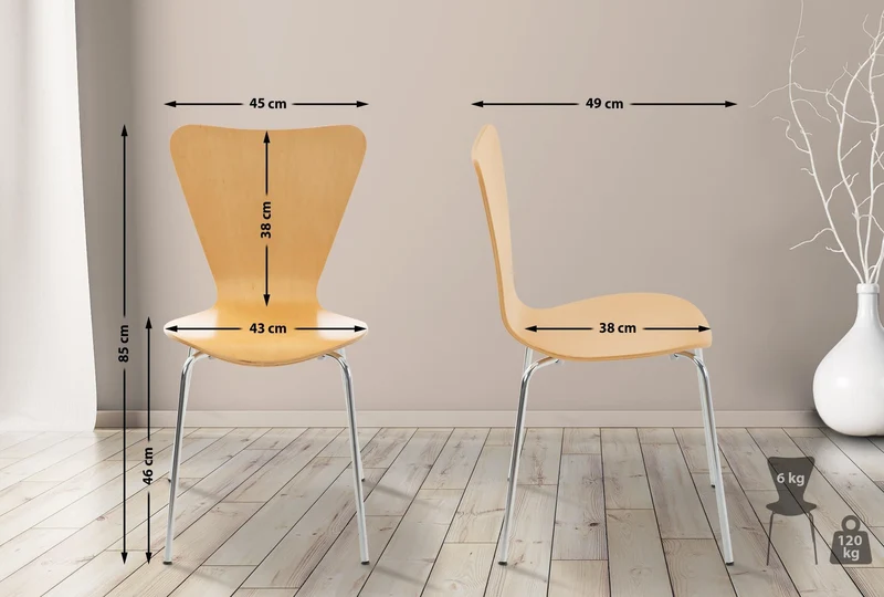 CLP Chaise Empilable Calisto en Bois - Assise Ergonomique - Chaise de Salle d'Attente en Bois Chaise, Hauteur Assise 45 cm -Couleurs au Choix:, Couleur:Nature