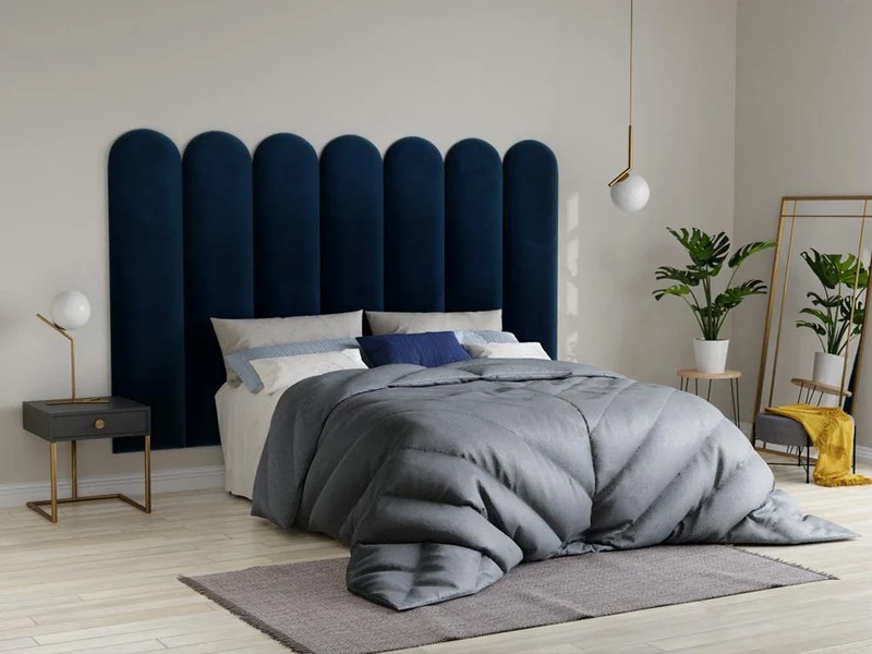Pascal MORABITO - Panneaux muraux tête de lit - 210 cm - Velours - Bleu - JAPI de Pascal Morabito