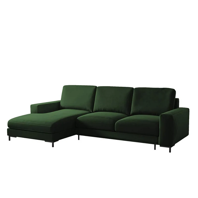 Selsey Mokpeo Canapé d'angle Convertible avec Coffre et Pieds Noirs 244 cm de Large (revêtement Velours Vert Bouteille, méridienne à Gauche)