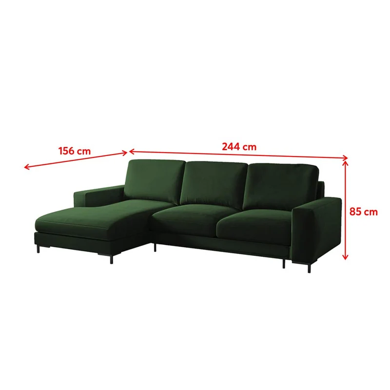 Selsey Mokpeo Canapé d'angle Convertible avec Coffre et Pieds Noirs 244 cm de Large (revêtement Velours Vert Bouteille, méridienne à Gauche)