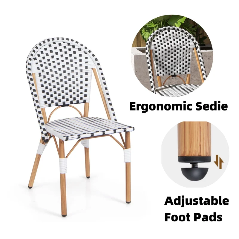 LIFEZEAL Lot 2 Chaises de Jardin en Rotin PE, Chaise Bistrot Extérieur avec Accoudoirs et Dossier, Fauteuil Balcon avec Structure Métallique Robuste, Charge 150 kg, 56,5 x 41 x 88,5 cm