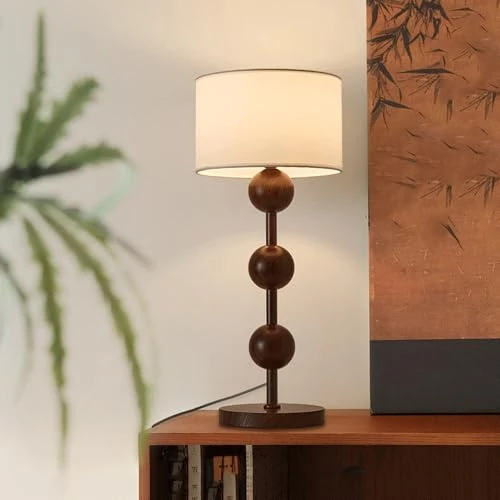 Gydcbhy Lampe De Table Rurale Vintage De 20,47 Pouces En Finition Couleur Bois De Noyer Avec Abat-jour En Tissu Pour Salon, Chambre À Coucher, Chevet, Salle À Manger, Bureau À Domicile, Hôtel, Famille