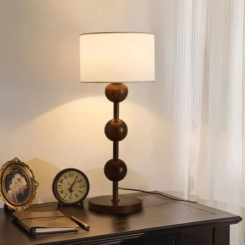 Gydcbhy Lampe De Table Rurale Vintage De 20,47 Pouces En Finition Couleur Bois De Noyer Avec Abat-jour En Tissu Pour Salon, Chambre À Coucher, Chevet, Salle À Manger, Bureau À Domicile, Hôtel, Famille