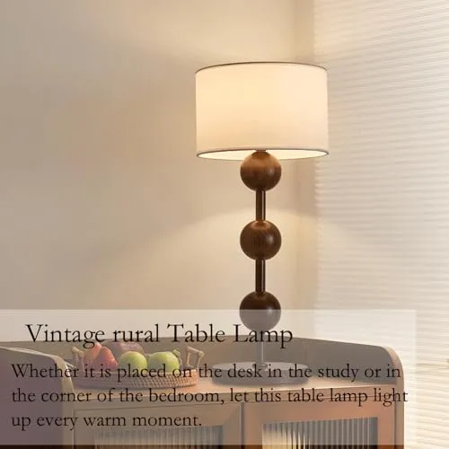 Gydcbhy Lampe De Table Rurale Vintage De 20,47 Pouces En Finition Couleur Bois De Noyer Avec Abat-jour En Tissu Pour Salon, Chambre À Coucher, Chevet, Salle À Manger, Bureau À Domicile, Hôtel, Famille